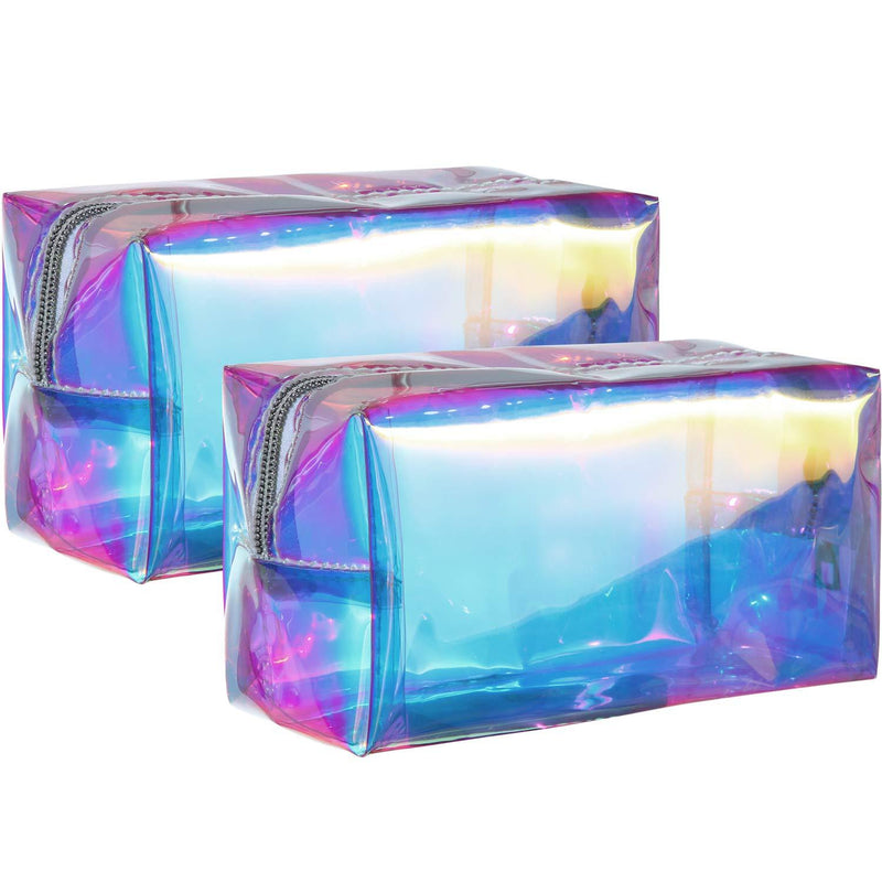 [Australia] - 2 Pieces Holographic Makeup Bag Iridescent Cosmetic Pouch Waterproof Portable Handbag for Makeup Tools Organize 