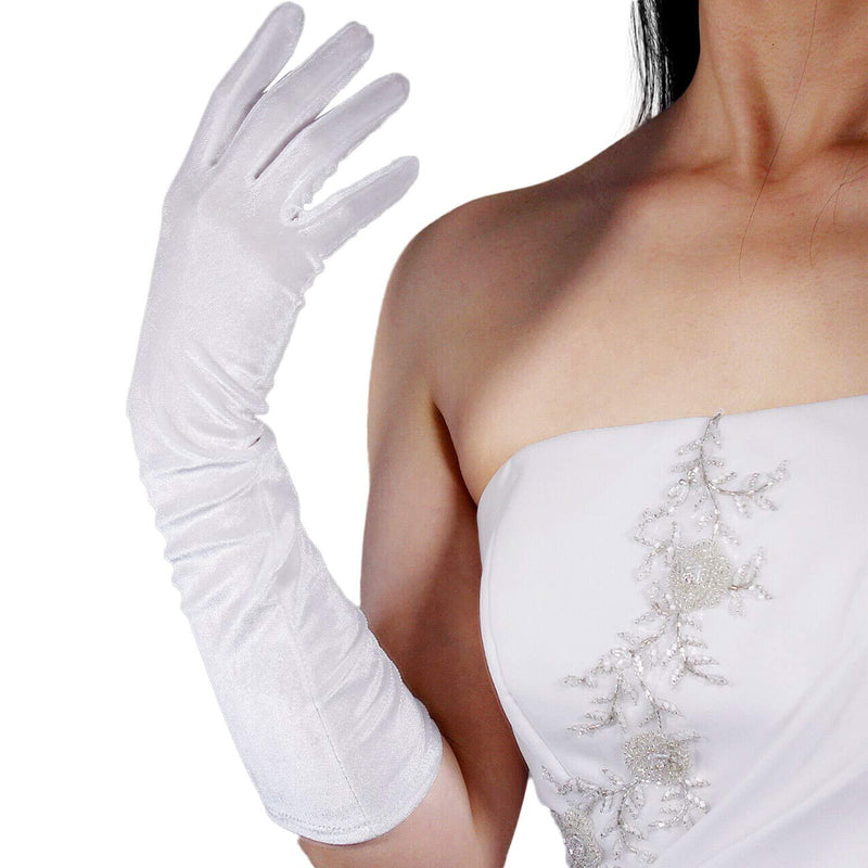 [Australia] - DooWay Women Long Velvet Glvoes TECH Touchscreen Stretch Elbow Length 16 Inches for Evening Wedding 1920s Party Costume White 