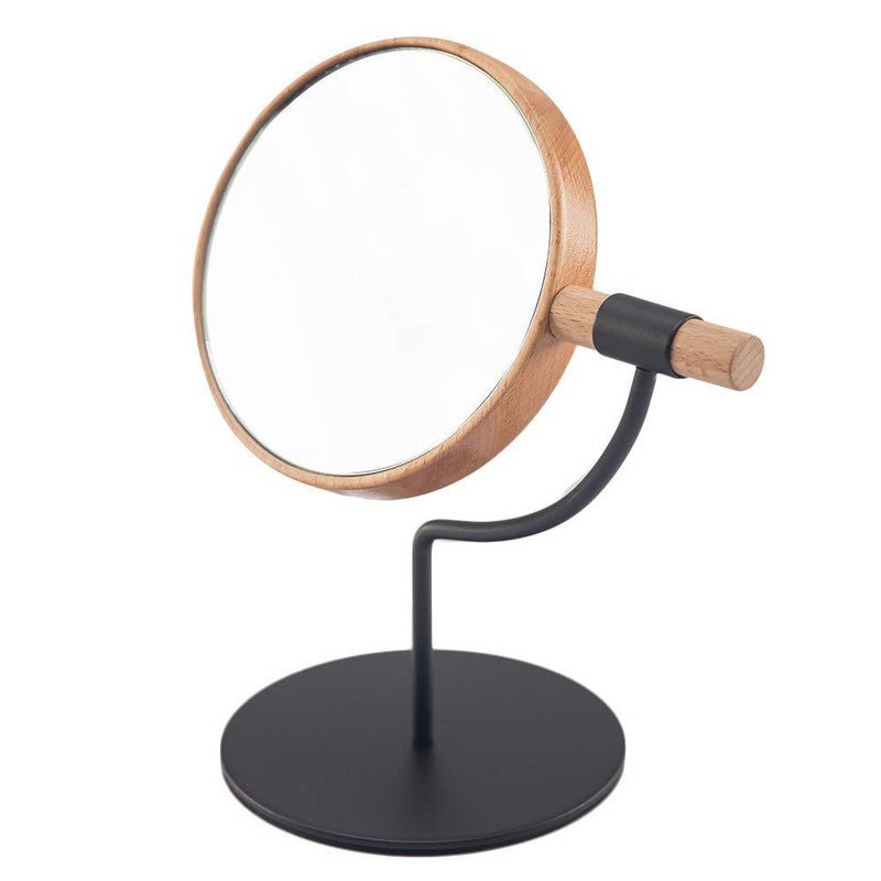 [Australia] - YEAKE Desk Table Mirror with Mental Stand, 3X Magnification Small Wooden Desktop Mirror,360° Rotation Countertop Mirror for Makeup (Black) Round(Wooden & Metal Bracket Countertop Mirror) Black( 1/3x Magnification Makeup Mirror) 
