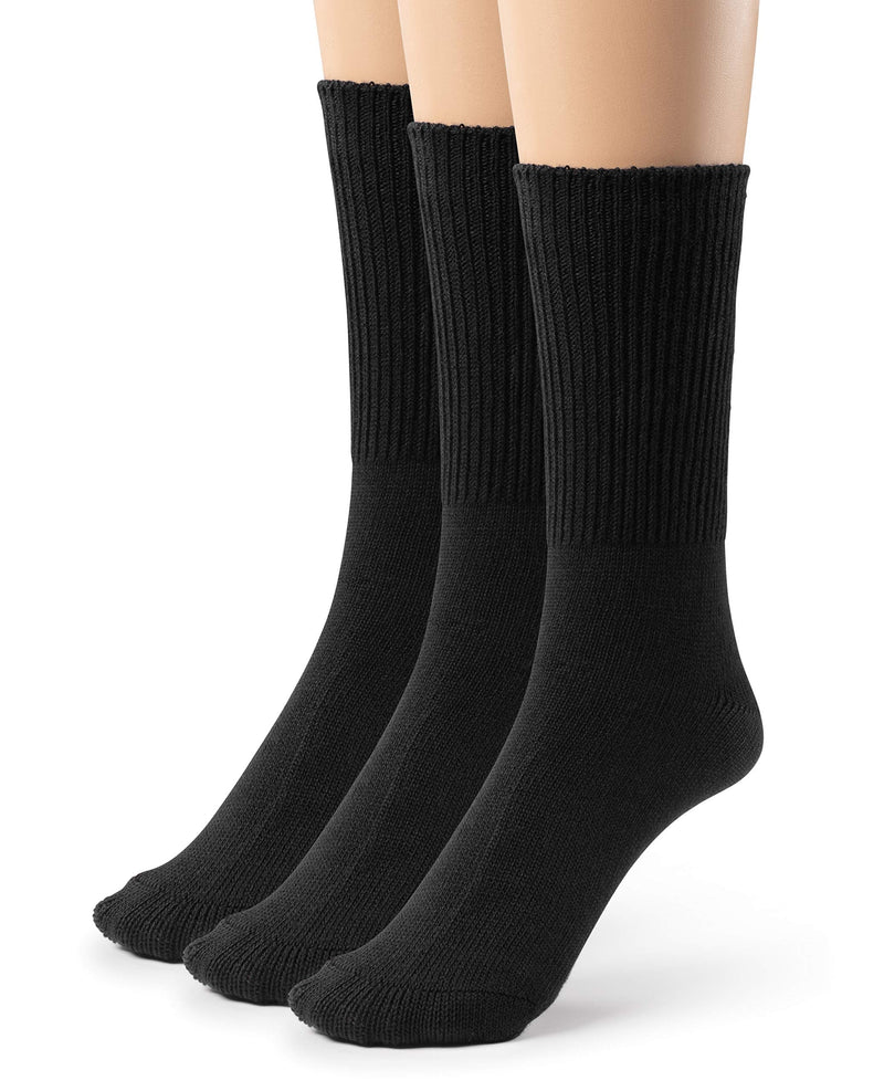 [Australia] - Silky Toes 3 or 6 Pack Men’s Bamboo Diabetic Seamless Soft Non-Binding Crew Socks, Also Available In Plus Sizes 13-15 Black- 3 Pairs 