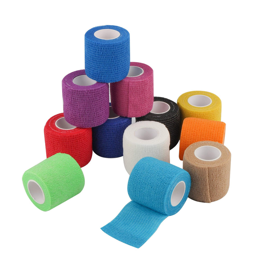 [Australia] - Mooerca 12 Pack Self Adherent Cohesive Wrap Bandages 2 Inches X 5 Yards, First Aid Tape, Elastic Self Adhesive Tape, Athletic, Sports wrap Tape, Bandage Wrap for Sports, Wrist, Ankle (Rainbow) 