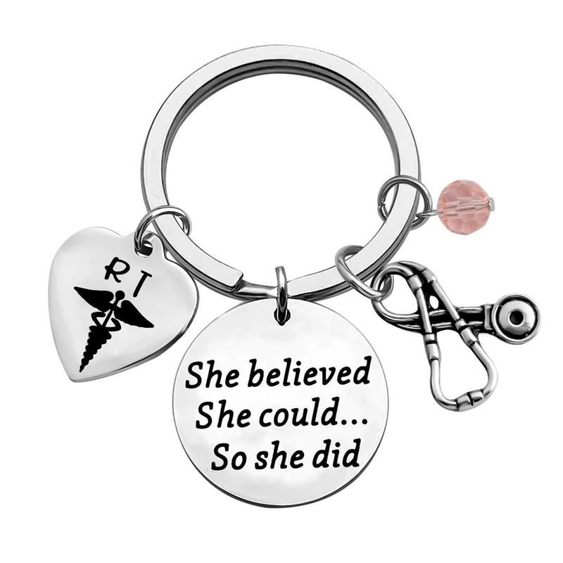 [Australia] - TIIMG Respiratory Therapist Gift RT Student Gift RT Graduation Gift She Believed She Could So She Did RT Caduceus Keychain Radiology Technologist Gift She Believed RT 