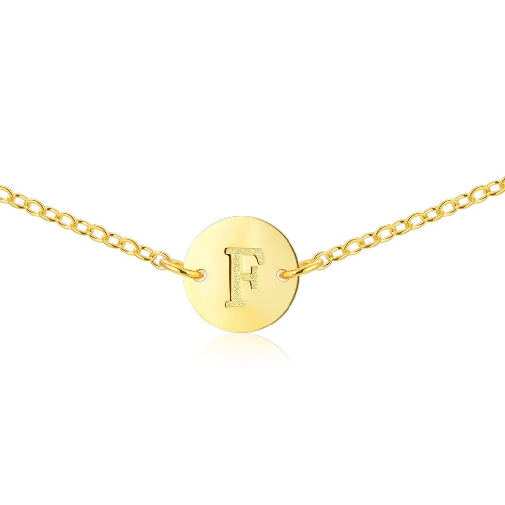 [Australia] - Embolden Jewelry Gold Coin Initial Necklace Sterling Silver 18K Gold Plated Dainty Gold Coin Initial Necklace Tiny Letter Necklace Bridesmaids Personalized Gift F - Gold 