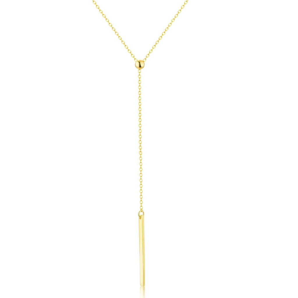 [Australia] - Embolden Jewelry Lariat Vertial Bar Necklace [.925 Sterling Silver] Dainty Beaded Minimalist Style 18K Yellow Gold Plating - Yellow 