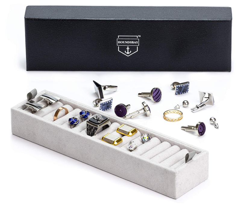 [Australia] - HOUNDSBAY Ring & Cufflink Box Padded Jewelry Tray | Accessory to Admiral and Commander Dresser Valet Box & Victory Valet Tray (Gray) Gray 