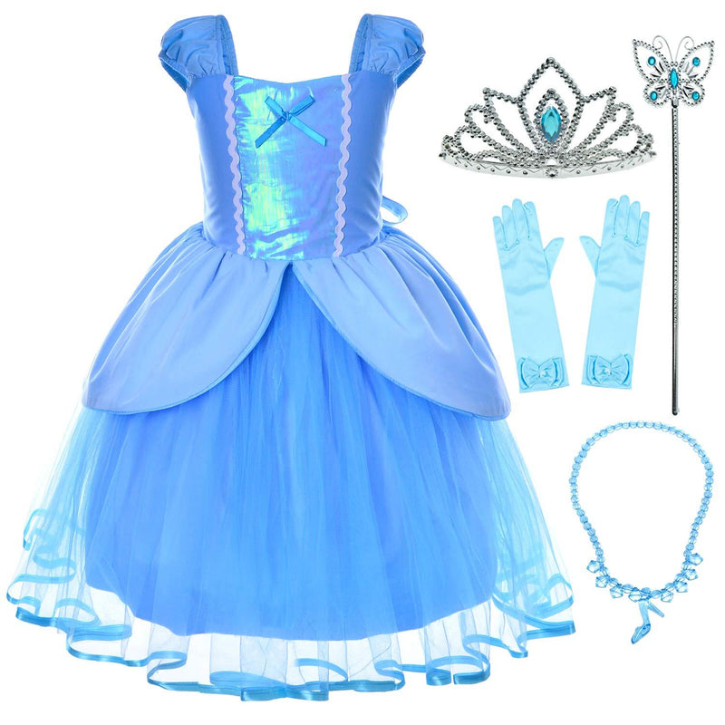 [Australia] - Joy Join Princess Costume Blue Dress for Toddler Girls Dress Up with Gloves,Crown,Wand,Necklace 18-24 Months Blue 32 With Accessories 