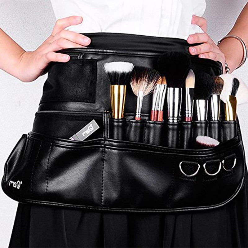 [Australia] - MSQ Makeup Brush Bag with Belt Multi Pocket Foldable Apron Pack Cosmetic Brush Pouch Holder Organizer with Adjustable Artist Belt Strap Best for Artist/Fashion Stylist(without brush) 