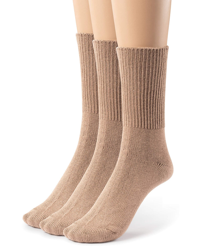 [Australia] - Silky Toes 3 or 6 Pack Men’s Bamboo Diabetic Seamless Soft Non-Binding Crew Socks, Also Available In Plus Sizes 13-15 Khaki- 3 Pairs 