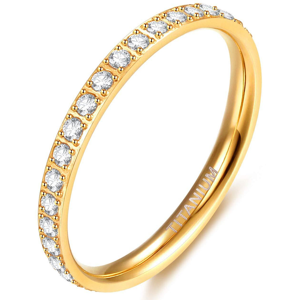[Australia] - TIGRADE 2mm Women Titanium Eternity Ring Cubic Zirconia Anniversary Wedding Engagement Band Size 3-13.5 Gold 