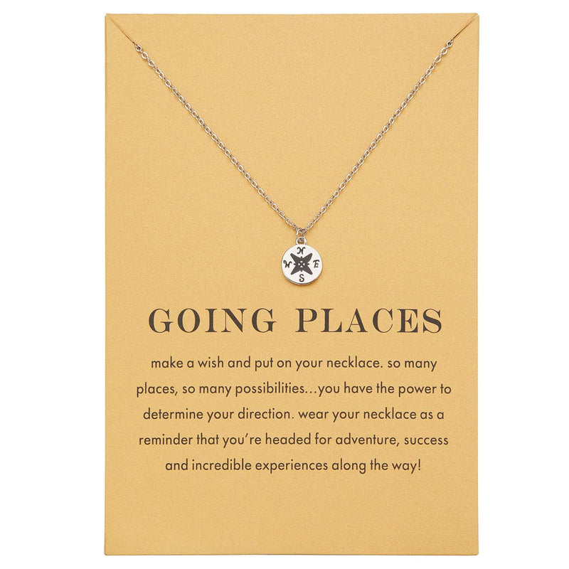 [Australia] - Zealmer 16K Gold Plated World Map Compass BFF Necklaces for Best Friend Graduation Gift White Gold Compass 