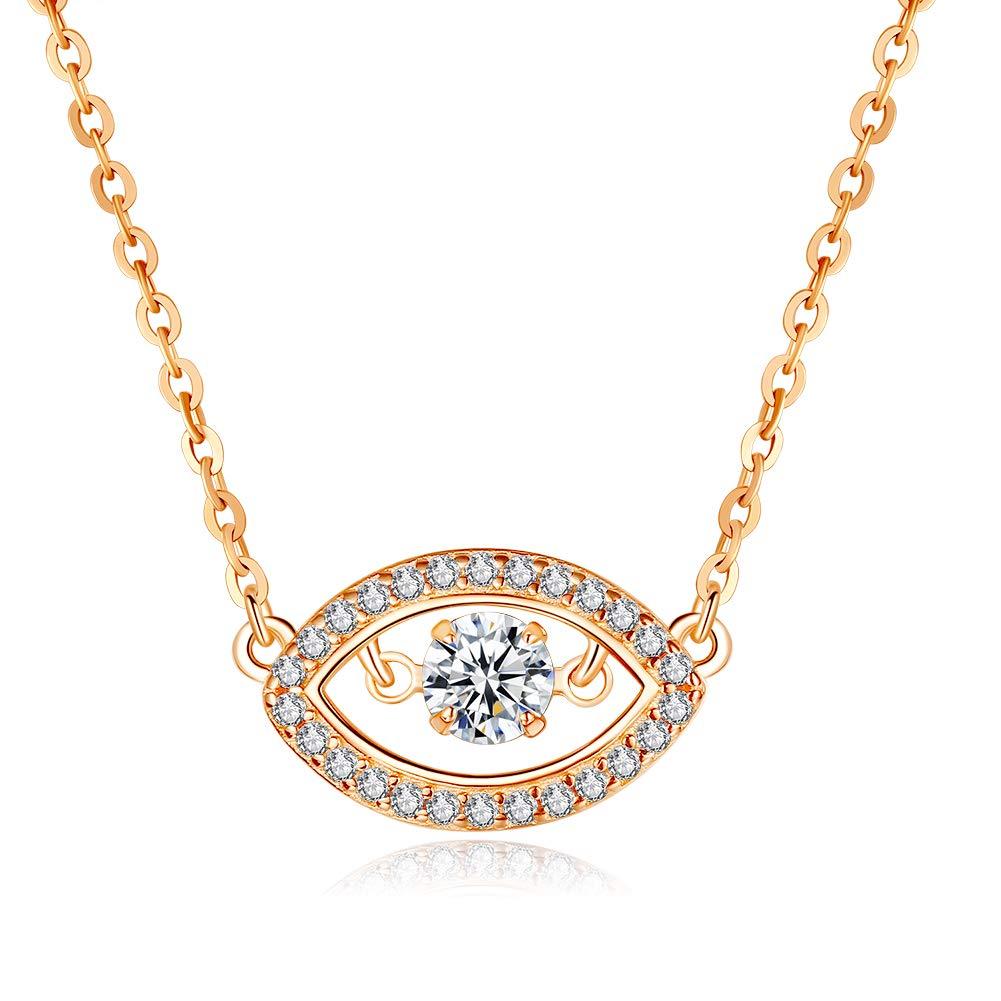 [Australia] - Kaletine Rose Gold Evil Eye Pendant Necklace Sterling Silver Dynamic Cubic Zirconia Solitaire Chain 16-17-18 Inch 