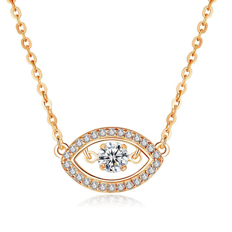 [Australia] - Kaletine Rose Gold Evil Eye Pendant Necklace Sterling Silver Dynamic Cubic Zirconia Solitaire Chain 16-17-18 Inch 