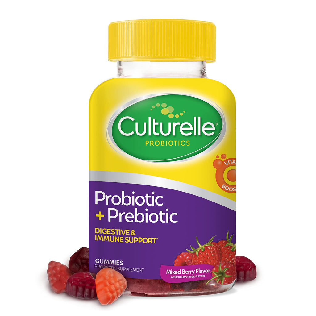 [Australia] - Culturelle Daily Probiotic Gummies for Men and Women, Probiotic + Prebiotic with Vitamin C Boost, Digestive + Immune Support*, Gluten Free, Mixed Berry Flavor, 52 Count Adult (52 Count) 