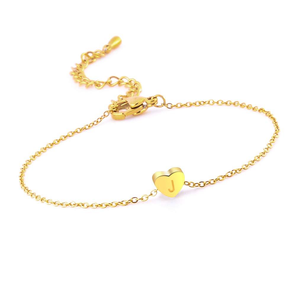 [Australia] - VU100 Dainty Heart Initial Letter Anklet Bracelet, Silver/Gold/Rose Gold Stainless Steel Alphabet Charm for Women Girls Foot Ankle Jewelry Gift J : gold-plated-stainless-steel 