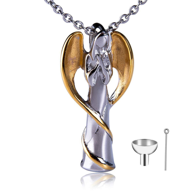 [Australia] - Bivei Guardian Angel Cremation Jewelry for Ashes Keepsake Holder Memorial Urn Pendant Necklace with Funnel Kit Silver&Gold 