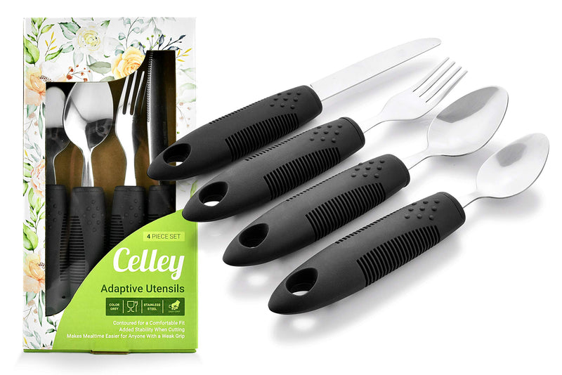 [Australia] - Celley Adaptive Utensils for Elderly, Arthritis, Parkinsons and Handicapped, Non-Weighted, 4 Pcs Set 