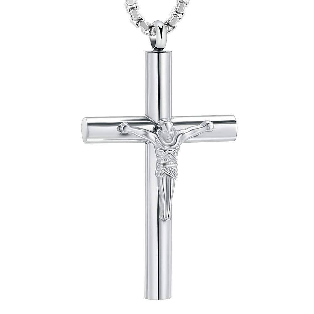 [Australia] - zeqingjw Stainless Steel Cross Cremation Jewelry for Men's Crucifix Prayer Urn Pendant Necklace for Ashes Jesus Cross Keepsake Memorial Ash Jewelry Silver 