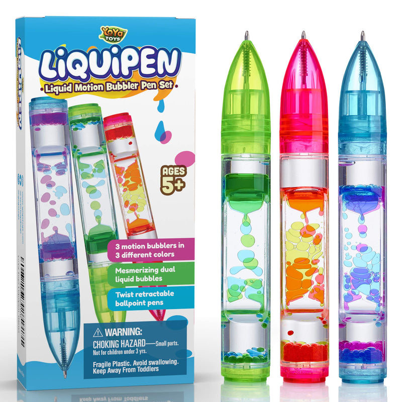 [Australia] - YoYa Toys Liquipen - Liquid Motion Bubbler Pens Sensory Toy (3 Pack) - Writes Like a Regular Pen - Colorful Liquid Timer Pens Great for Stress and Anxiety Relief - Cool Fidget Toys for Kids and Adults 
