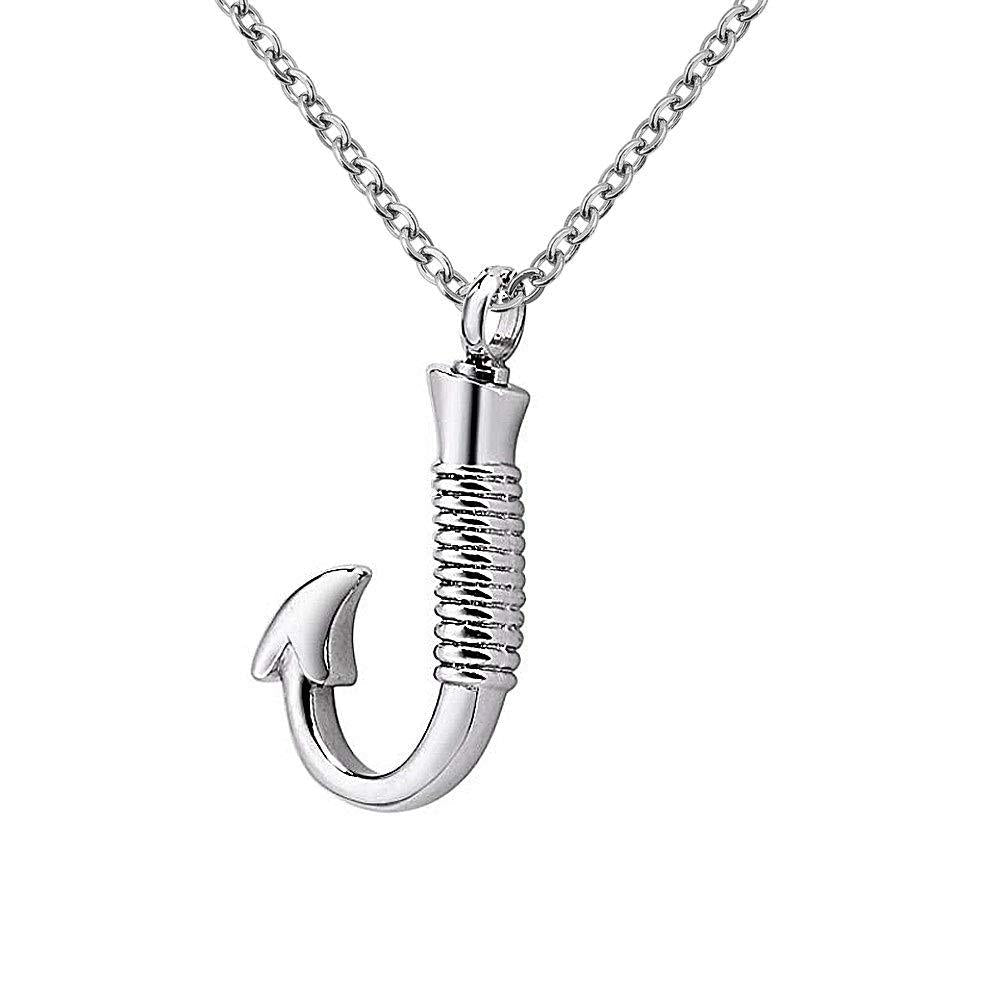 [Australia] - CoolJewelry Urn Necklace for Ashes Fish Hook Cremation Pendant Keepsake Stainless Steel Memorial Jewelry with Fill Kit 