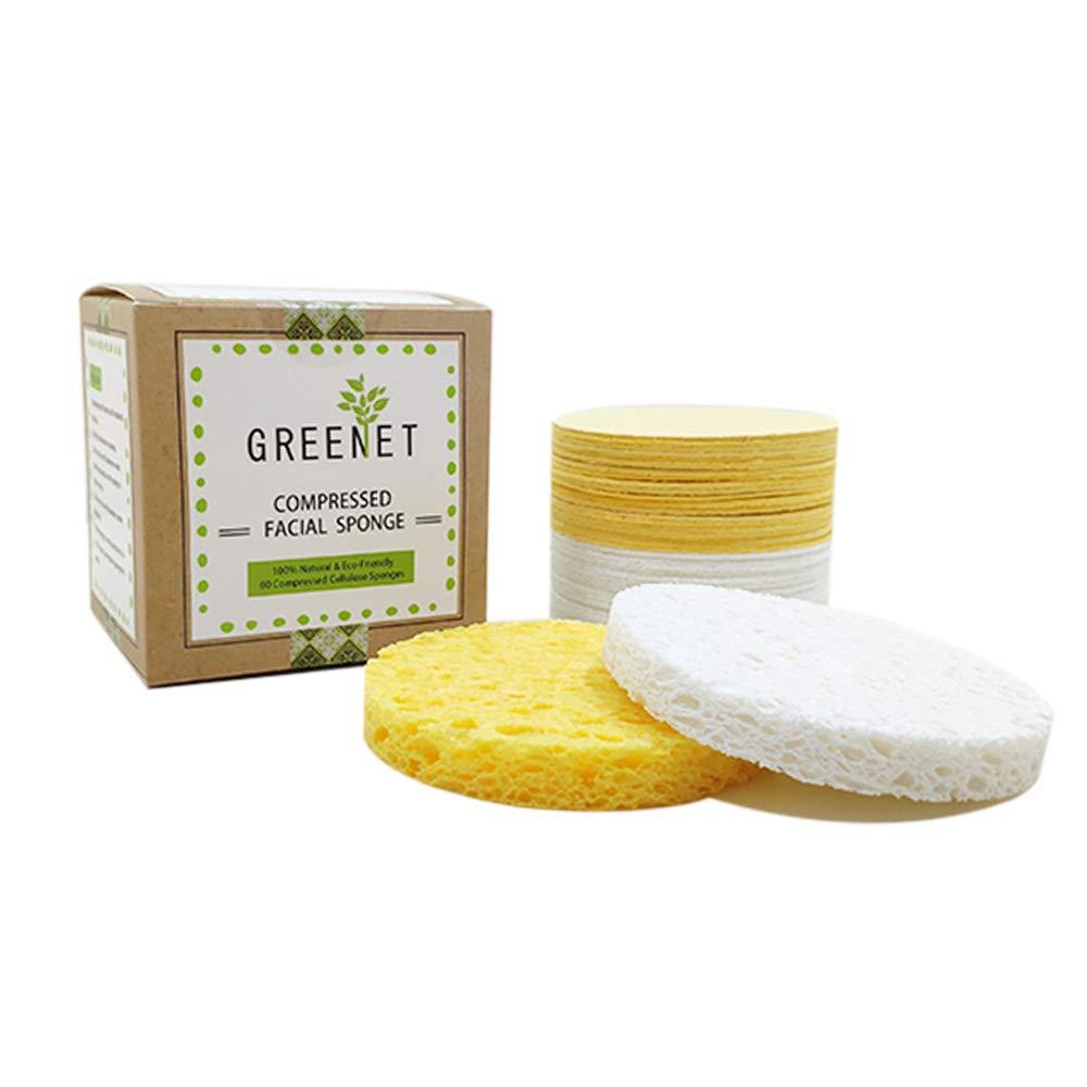 [Australia] - Facial Sponges (60 Count) for Natural Beauty, Exfoliation, and Deep Facial Cleansing | White and Beige Sponges Included, 2 Different Shapes for Choice | 100% Cellulose Facial Sponges by Greenet round 