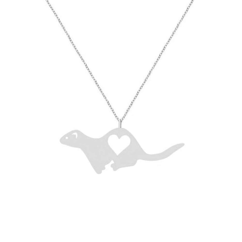 [Australia] - NOUMANDA Fashion Ferret Engraved Love Heart Necklace Classic Animal Hollow Pendant Jewelry silver 