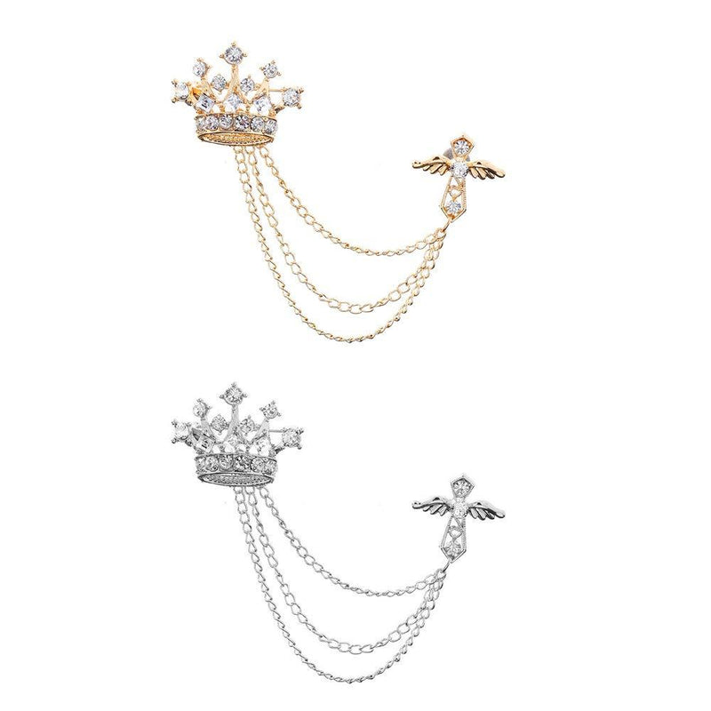 [Australia] - Huture 2Packs Men's Crown Brooch Lapel Pin Badge Hanging Chains Collar Brooches Pin for Career Suit Tuxedo of Shirts Tie Hat Scarf for Boyfriend Father Birthday Gold/Silver 
