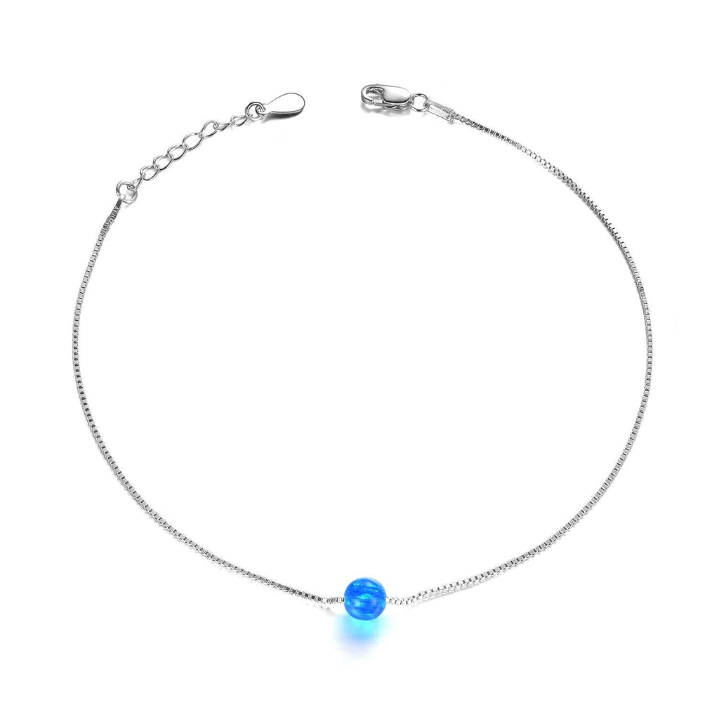 [Australia] - WINNICACA s925 Sterling Silver Compass/Bead/Opal/Turtle/Shell/Unicorn/Infinity/Heart Ankle Bracelets for Women Girls Gifts Blue opal anklet 