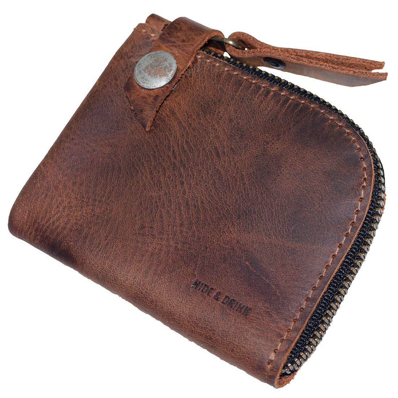 [Australia] - Hide & Drink, Leather Zippered Wallet, Holds Up to 6 Cards Plus Folded Bills, Pouch Organizer, Cash Holder, Travel Essentials, Mini, Pocket-Size, Handmade Includes 101 Year Warranty :: Bourbon Brown 