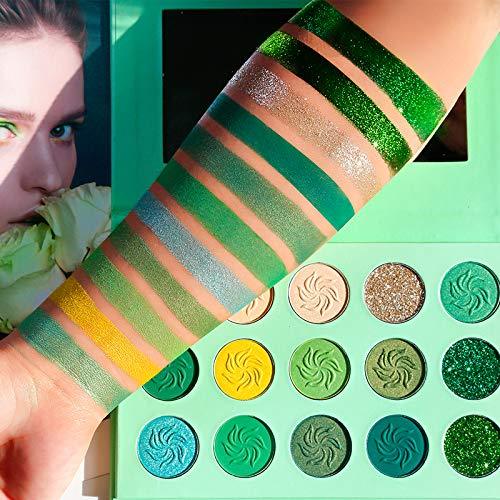 [Australia] - Avocado Green Eyeshadow Palette DE'LANCI 15 Color,Highly Pigmented Eyeshadow Makeup Pallete Matte Shimmer Glitter Eye Shade, Long Wear Vegan Cruelty Free Nude Yellow Emerald Green Eye Shadow Pallet Avocado Green 