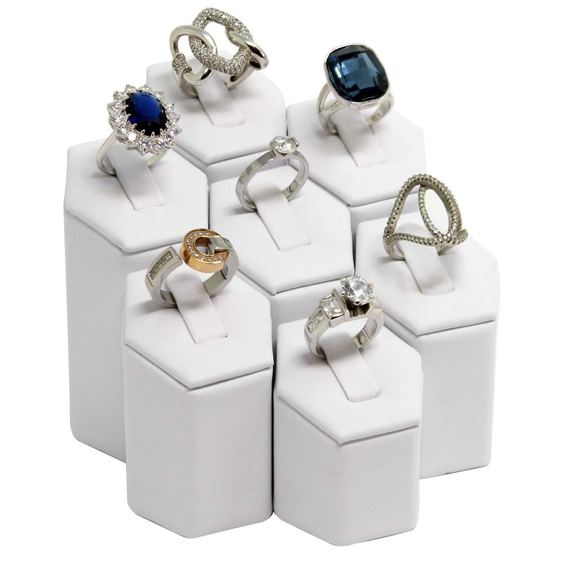 [Australia] - Mooca Jewelry Ring Stand Holder Display Set, Ring Holders for Jewelry Ring Organizer, Storage Jewelry Organizer Jewelry Stand Pedestals Display 7 Pcs Set, White Faux Leather 