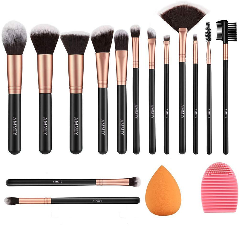 [Australia] - Makeup Brushes Rose Golden 14 Pcs Makeup Brush Set with Blender Sponge and Brush Cleaner Premium Synthetic Kabuki Foundation Face Powder Blush Eyeshadow Cruelty-Free Brochas De Maquillaje 