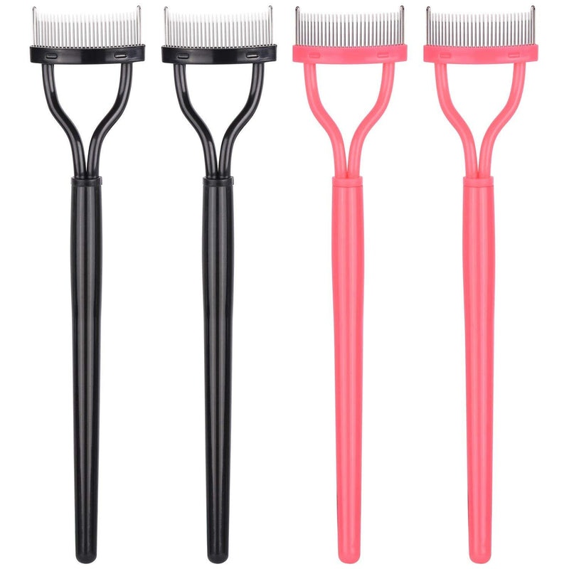 [Australia] - 4 Pcs Curved Eyelash Comb Mascara Separator Metal Teeth Lash Curler Eyebrow Definer Makeup Grooming Brush 