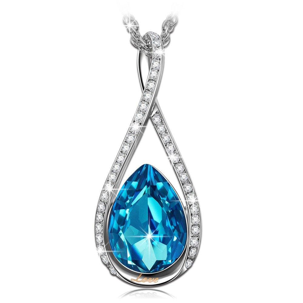 [Australia] - Alex Perry Christmas Jewelry Gifts Infinity Love Blue Teardrop Pendant Women Necklaces, with Crystals from Swarovski Gifts for Women, Jewelry Gifts Box Packing Blue Danube 