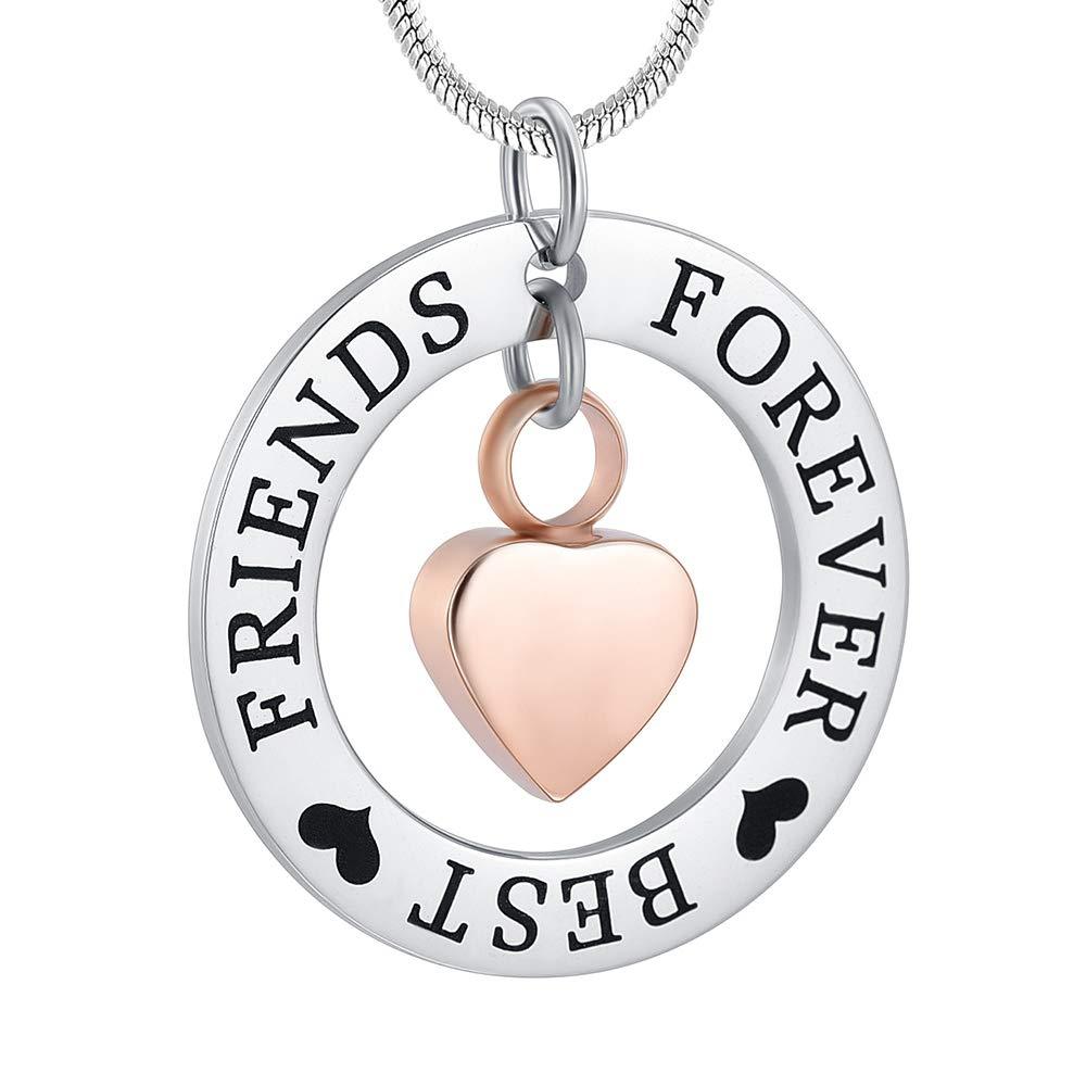 [Australia] - zeqingjw Heart Urn Necklace Cremation Jewelry for Ashes Stainless Steel Circle of Life Engraved ''Forever Best Friend'' Memorial Ashes Jewelry Rose Gold 