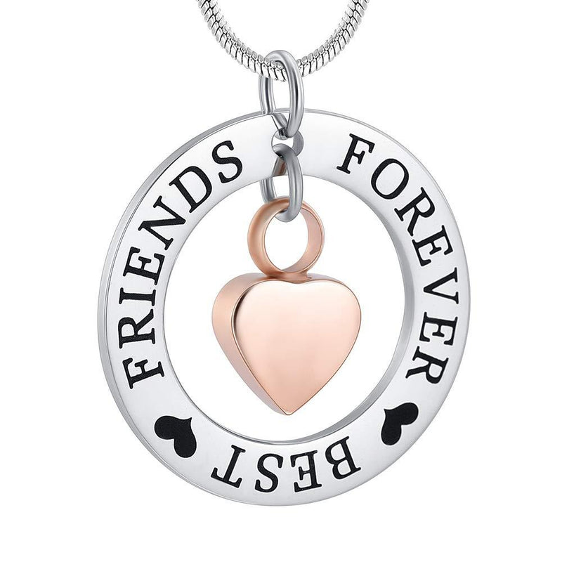 [Australia] - zeqingjw Heart Urn Necklace Cremation Jewelry for Ashes Stainless Steel Circle of Life Engraved ''Forever Best Friend'' Memorial Ashes Jewelry Rose Gold 
