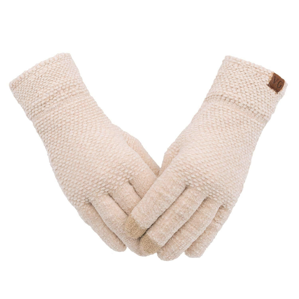 [Australia] - Women's Winter Touch Screen Gloves Chenille Warm Cable Knit 3 Touchscreen Fingers Texting Elastic Cuff Thermal Gloves Beige 