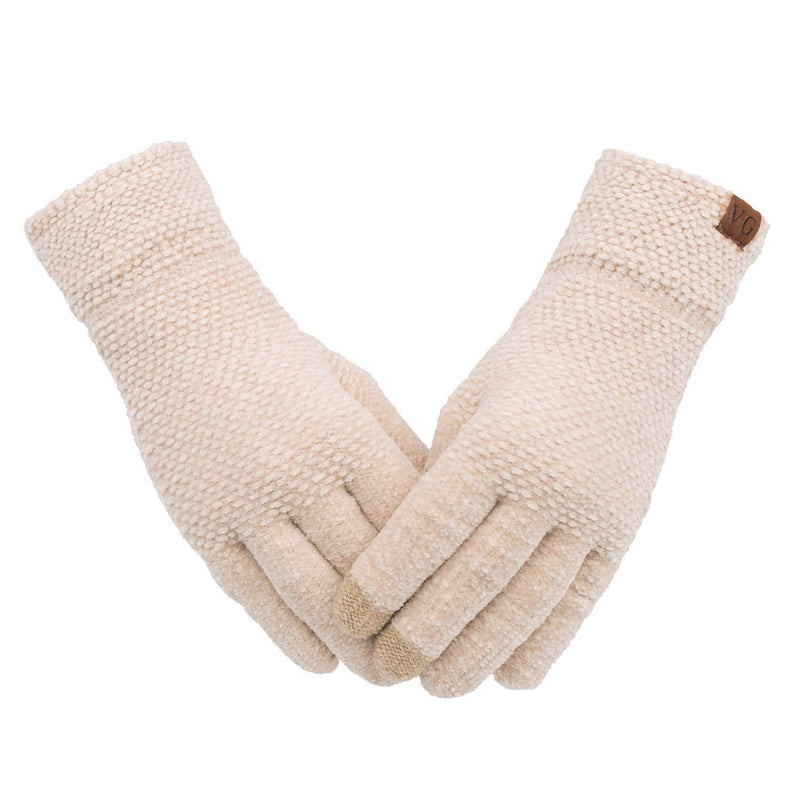 [Australia] - Women's Winter Touch Screen Gloves Chenille Warm Cable Knit 3 Touchscreen Fingers Texting Elastic Cuff Thermal Gloves Beige 