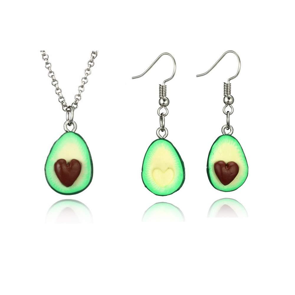 [Australia] - Cute Avocado necklace earrings jewelry set Heart Shape Nucleus Fruit Funny Jewelry for Women Girls Gifts 