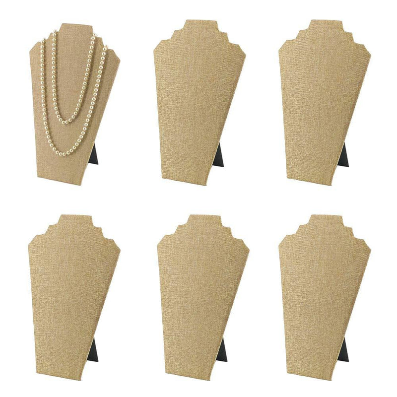[Australia] - 7TH VELVET 6pcs/ Pack 12.5inches Necklace Display Stands Easel Jewelry Organizer Stands for Show, Necklace Bust (Beige Linen 6pcs) 