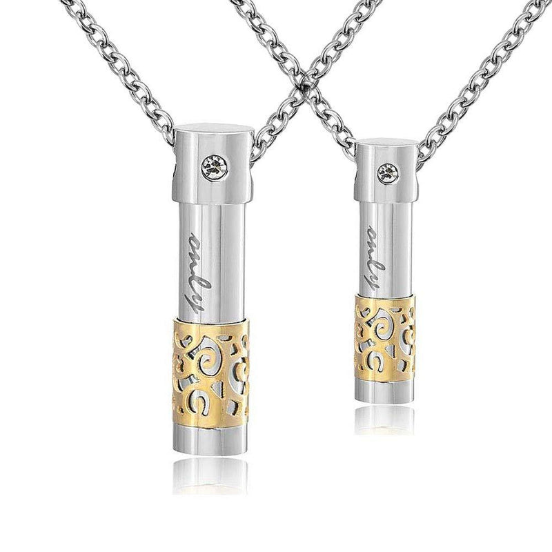 [Australia] - CoolJewelry Urn Necklace for Ashes Only Love Cylinder 2 Pcs Cremation Memorial Pendant Keepsake Stainless Steel Jewelry Yellow 