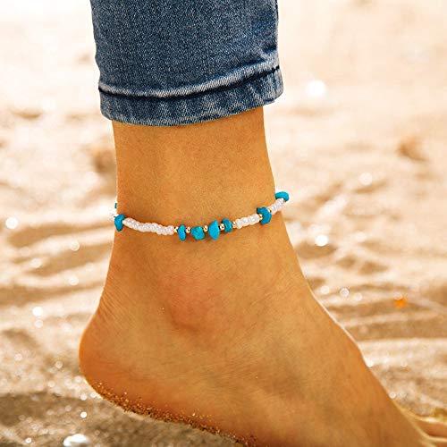 [Australia] - Aluinn Boho Ankle Chain Fashion White Beads Anklet Bracelet Irregular Stone Simple Foot Jewelry for Women and Teen Girls 