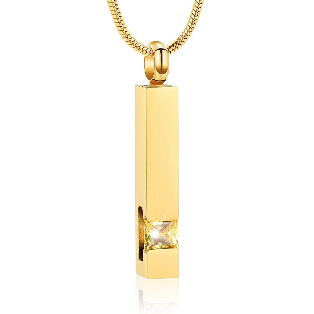 [Australia] - zeqingjw Gold Cremation Jewelry for Ashes Necklace Stainless Steel Crystal Bar Charm Urn Pendants Ashes Cube Memorial Keepsake Jewelry Yellow 