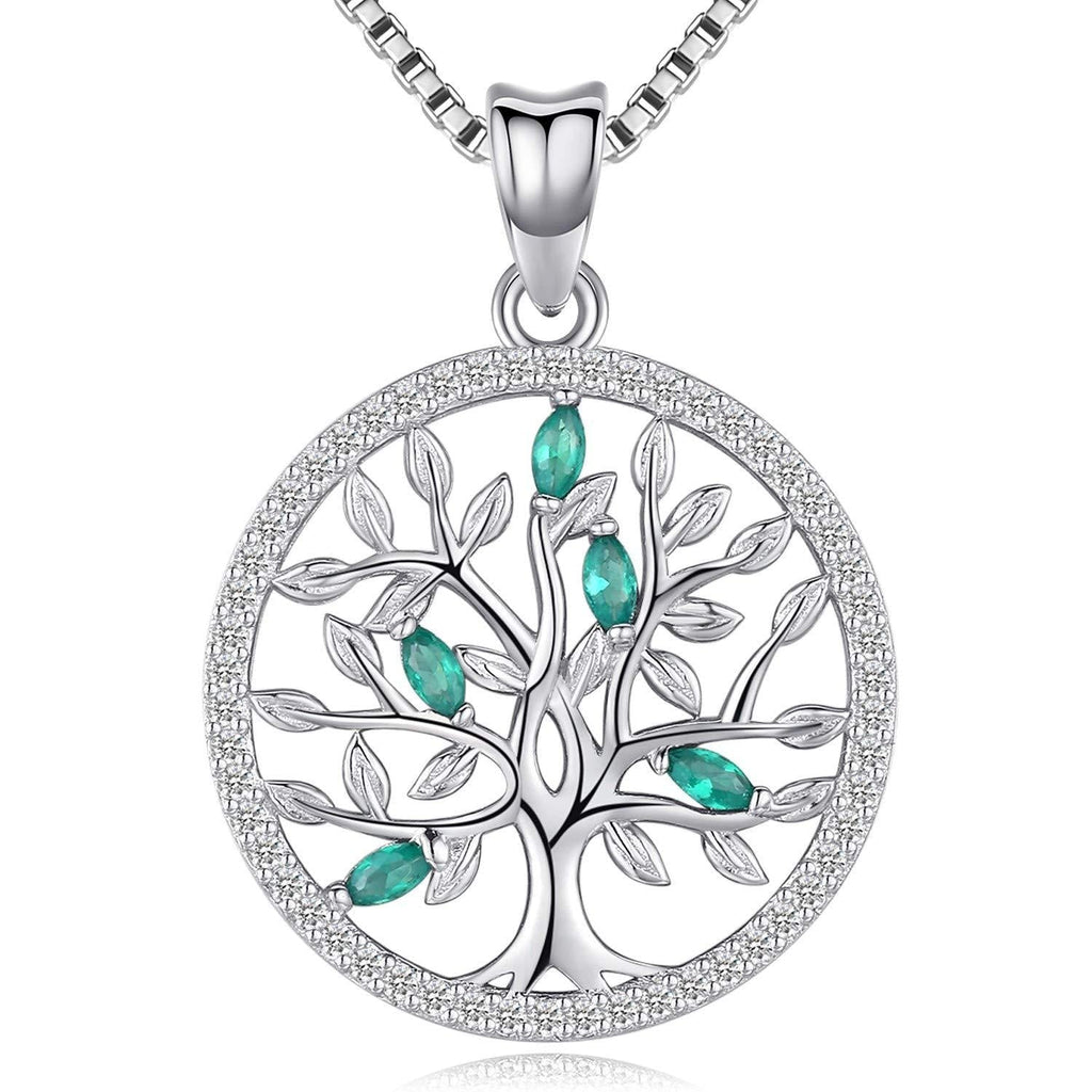 [Australia] - Aniu Birthstone-Necklace for Women, Solid Sterling Silver Family Tree-of-Life-Pendant, Crystal Gemstone Charm Jewelry, Birthday Gift for Mom Wife Girlfriend Grandma May Birthstone 