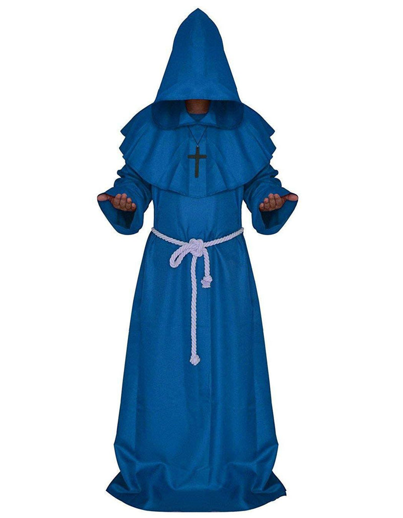 [Australia] - Friar Medieval Hooded Monk Renaissance Priest Robe Costume Cosplay Small Blue 
