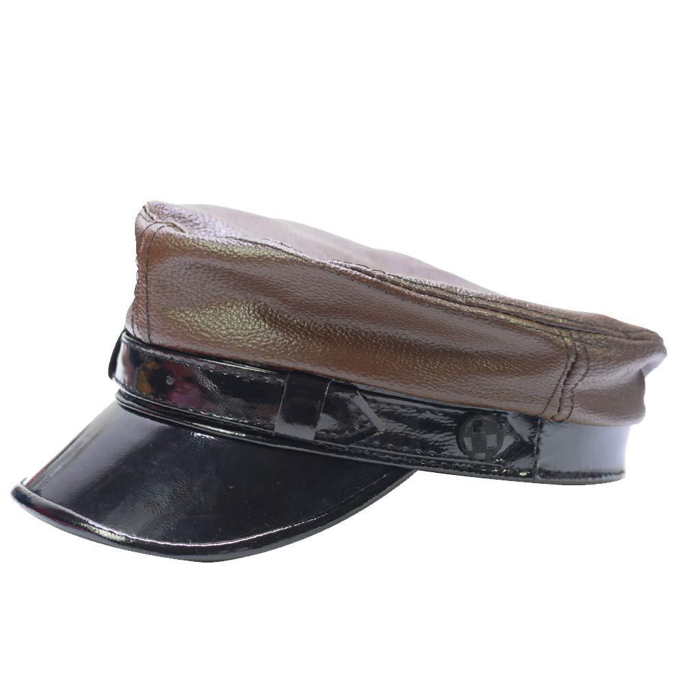 [Australia] - Yosang Cowhide Leather Classic Mariner Style Cap Greek Fisherman's Sailor Newsboy Hats Brown X-Large 