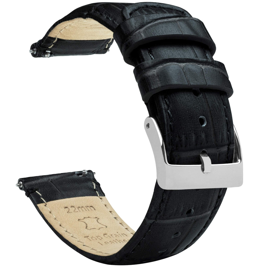 [Australia] - Barton Alligator Grain - Quick Release Leather Watch Bands - Choose Color, Length & Width - 16mm, 18mm, 19mm, 20mm, 21mm, 22mm, 23mm, or 24mm Standard or Long Black & Stainless Steel Buckle 