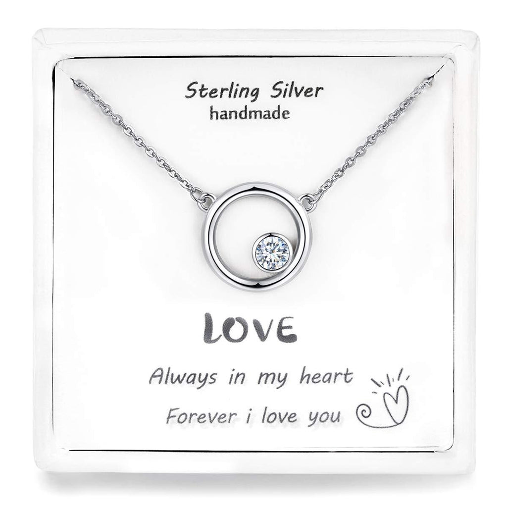 [Australia] - Qings Love Necklace 925 Sterling Silver Jewelry for Women “You are Only Love in My Heart” Circle Stone Necklace Birthday Gift for Girls,Long Adjustable Chain Length 17.7”+ 1.2” Extender 