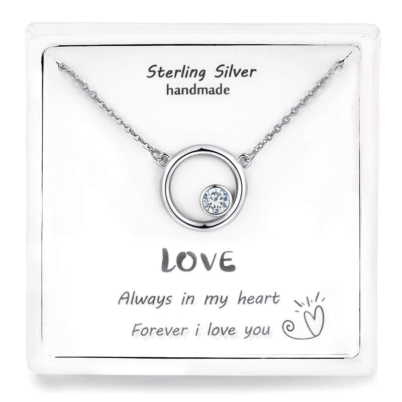 [Australia] - Qings Love Necklace 925 Sterling Silver Jewelry for Women “You are Only Love in My Heart” Circle Stone Necklace Birthday Gift for Girls,Long Adjustable Chain Length 17.7”+ 1.2” Extender 