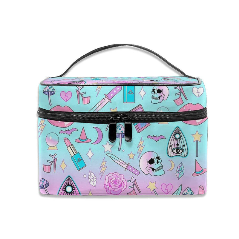[Australia] - Women Portable Travel Cosmetic Bags Girly Pastel Witch Goth Pattern Mesh Pocket Make Up Bags 