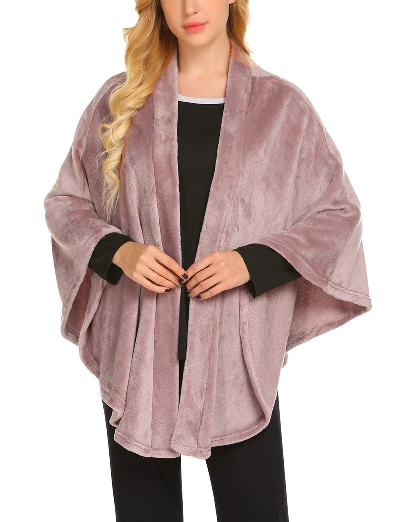 [Australia] - Ekouaer Flannel Faux Poncho for Women Lightweigh Blanket Warm TV Shawl Winter Coat Sweater Cape Coffee Medium 